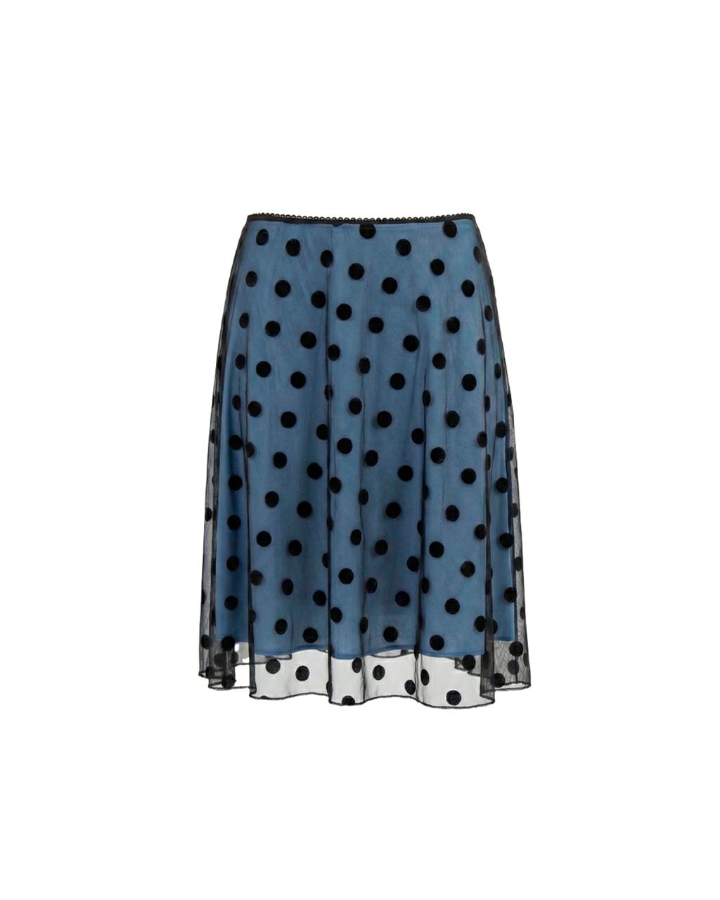 Falda midi Sienna, malla de lunares negros con forro gris. Foto 1