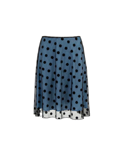 Falda midi Sienna, malla de lunares negros con forro gris. Foto 1