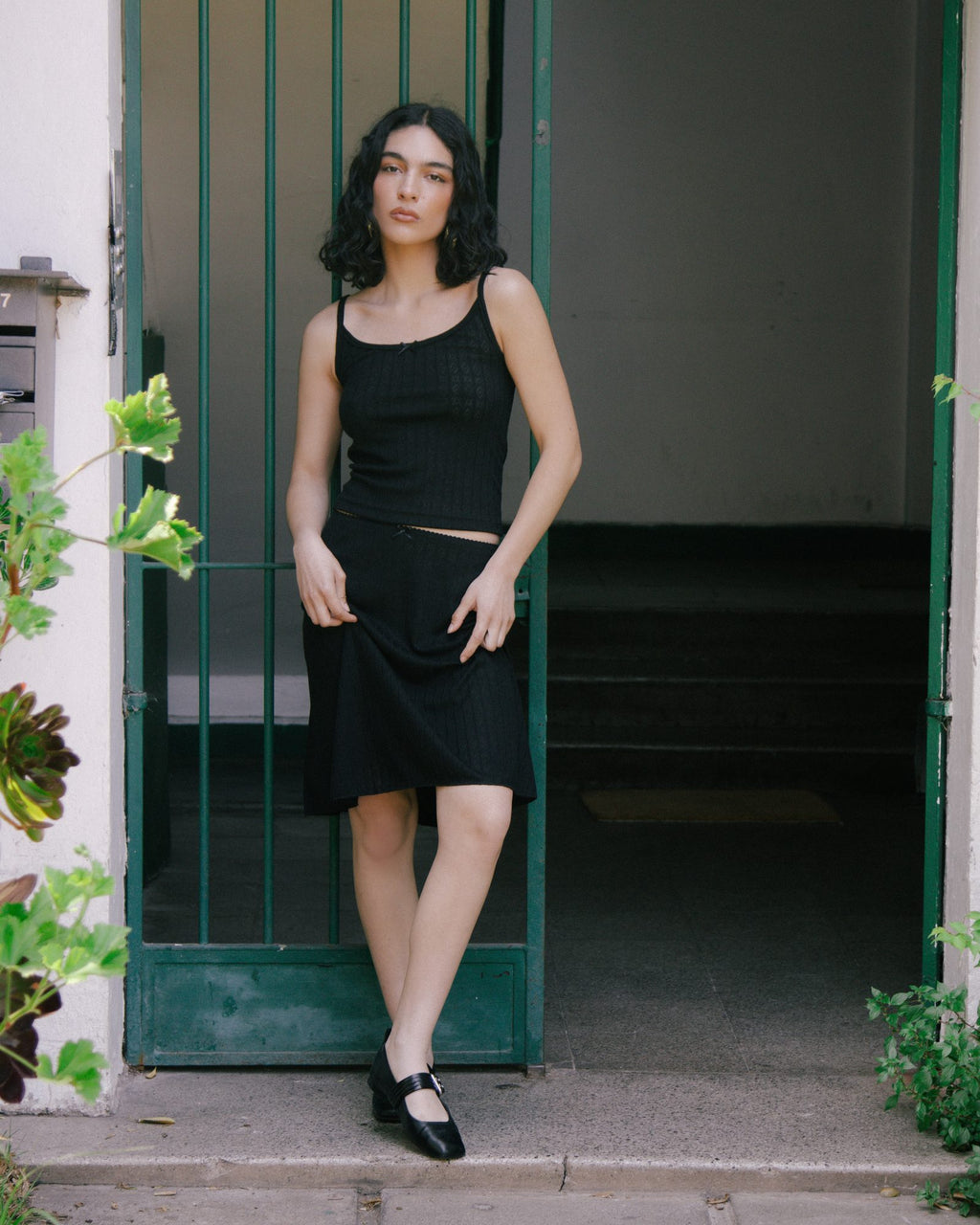 Top Pointelle y Falda Midi negro. Foto 1 de 4