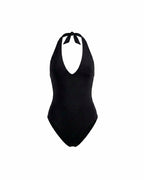 Traje de baño Annie, enterizo negro con escote halter. Foto 1