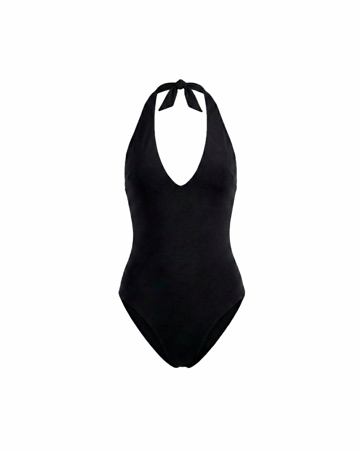 Traje de baño Annie, enterizo negro con escote halter. Foto 1